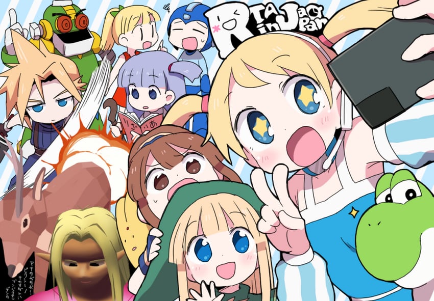 link, cloud strife, roll, mega man, arle nadja, and 7 more (fire emblem and 12 more) drawn by dokan_(dkn)