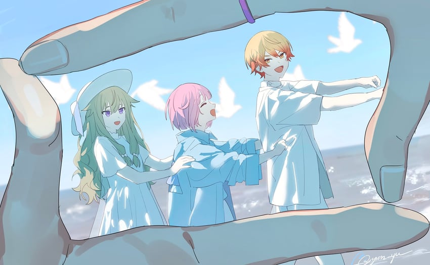 ootori emu, tenma tsukasa, and kusanagi nene (project sekai) drawn by yion_yu
