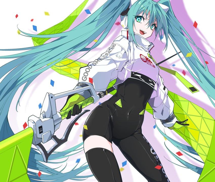 hatsune miku and racing miku (vocaloid and 1 more) drawn by hiyashinssu