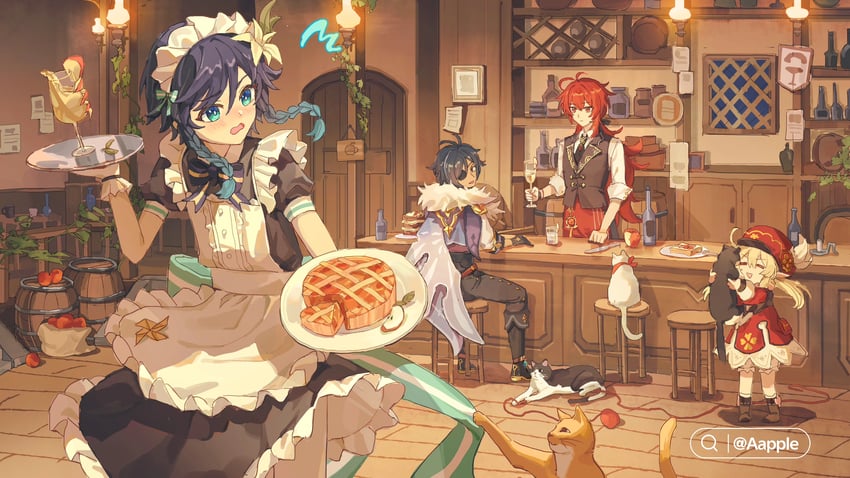 venti, klee, diluc, kaeya, and albedo (genshin impact) drawn by wry-sunbeam