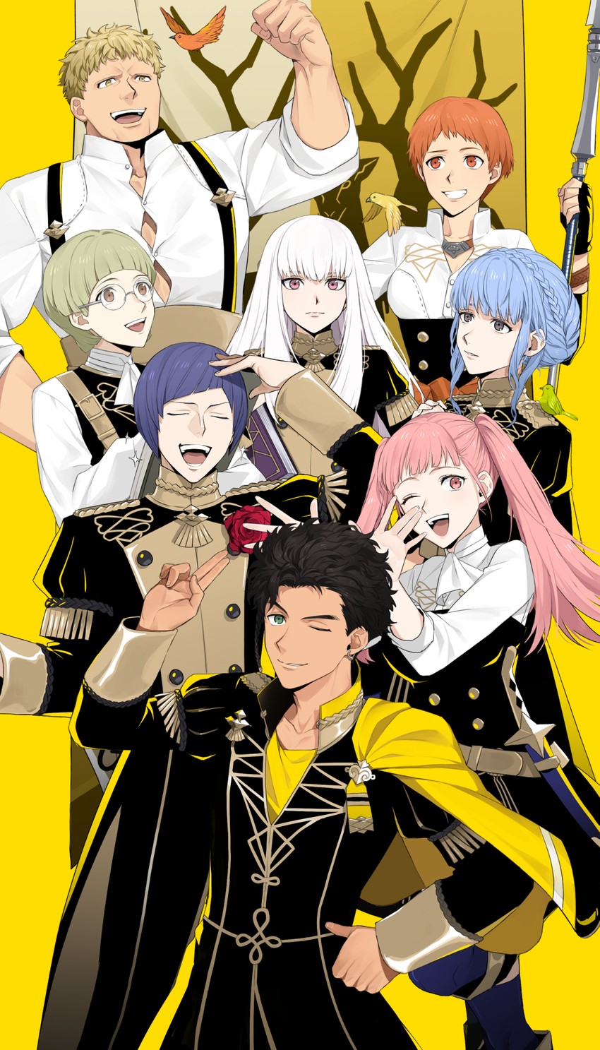hilda valentine goneril, lysithea von ordelia, marianne von edmund, claude von riegan, leonie pinelli, and 3 more (fire emblem and 1 more) drawn by gunjo_fe