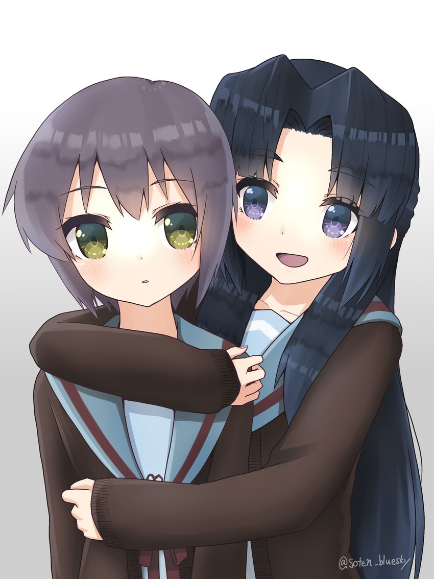 nagato yuki and asakura ryoko (suzumiya haruhi no yuuutsu) drawn by soten_bluesky