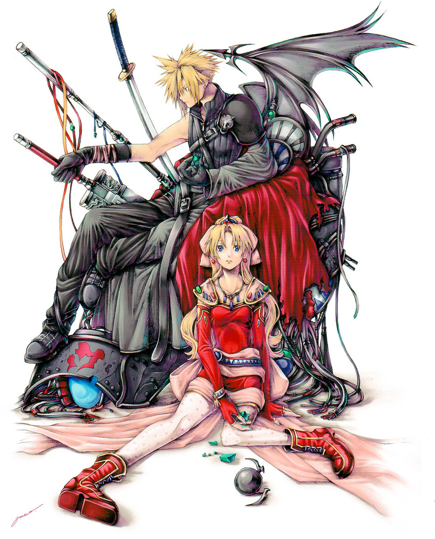 cloud strife and terra branford (final fantasy and 5 more) drawn by amao_miyuki