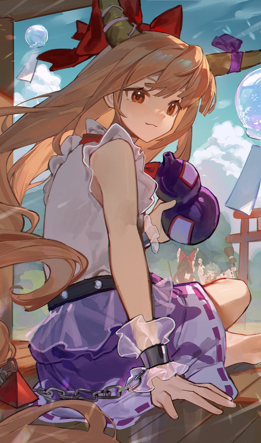 hakurei reimu, ibuki suika, and komano aunn (touhou) drawn by ender_xiaohai