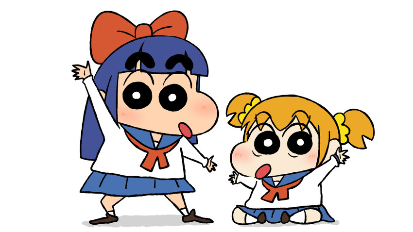 popuko, pipimi, nohara shinnosuke, nohara himawari, yajima akiko, and 1 more (poptepipic and 1 more) drawn by chiban