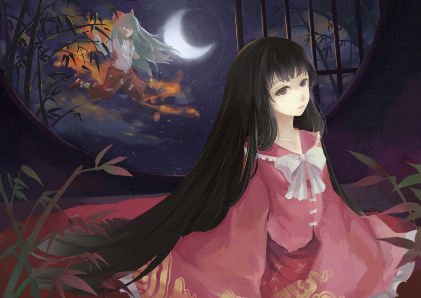fujiwara no mokou and houraisan kaguya (touhou) drawn by bat_(concon911)