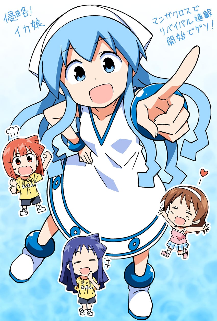 ikamusume, aizawa eiko, nagatsuki sanae, and aizawa chizuru (shinryaku! ikamusume) drawn by anbe_masahiro