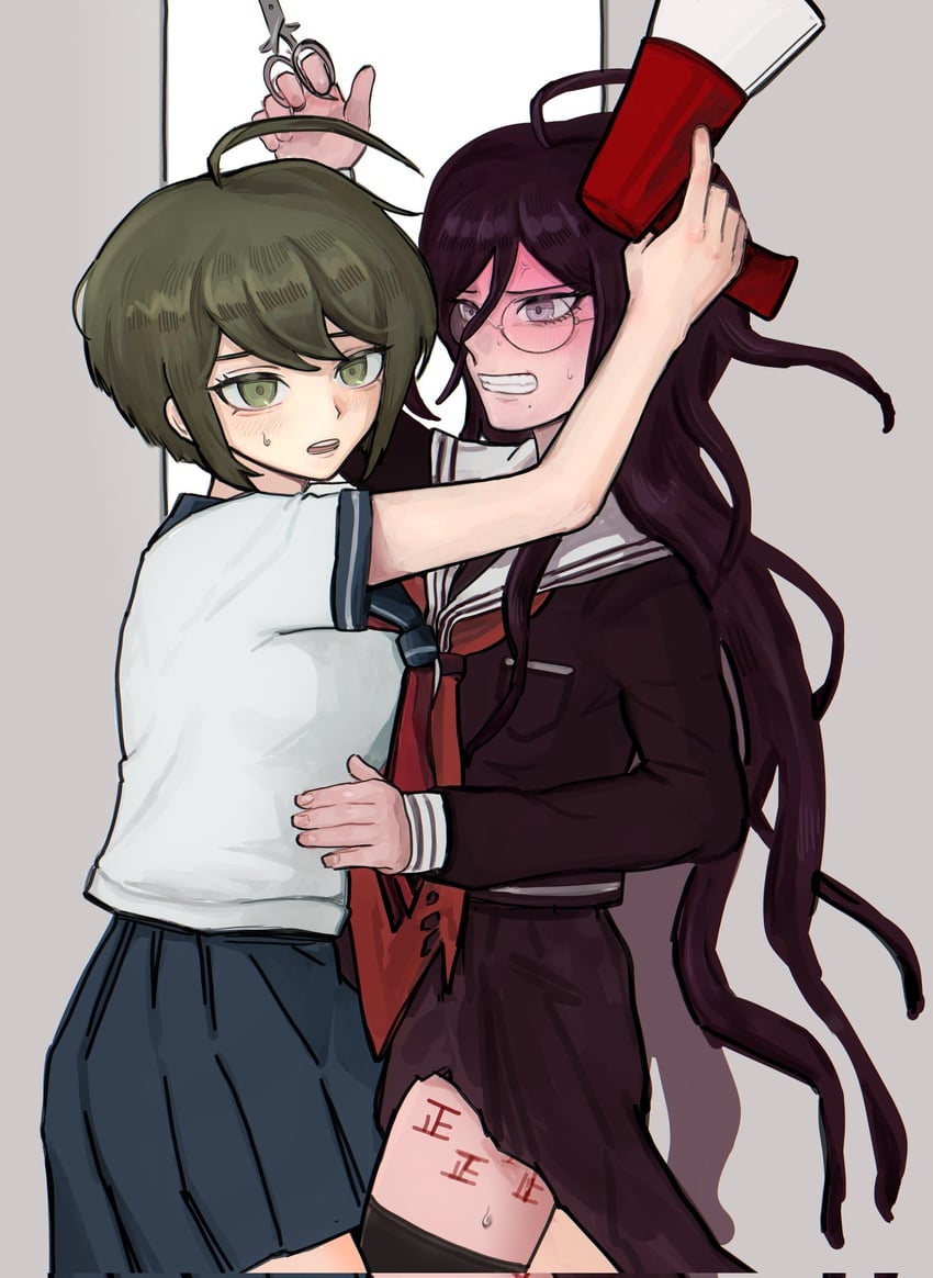 fukawa toko and naegi komaru (danganronpa and 1 more) drawn by duhaem_(hik0mm)