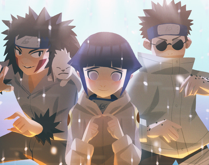 hyuuga hinata, inuzuka kiba, aburame shino, and akamaru (naruto) drawn by alex_cho