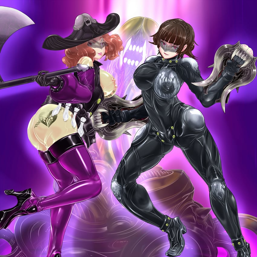 niijima makoto, okumura haru, and mara (persona and 1 more) drawn by damu_otoko