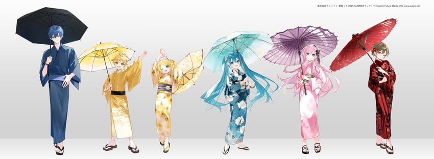 hatsune miku, kagamine rin, kagamine len, megurine luka, kaito, and 1 more (vocaloid) drawn by mochizuki_shiina