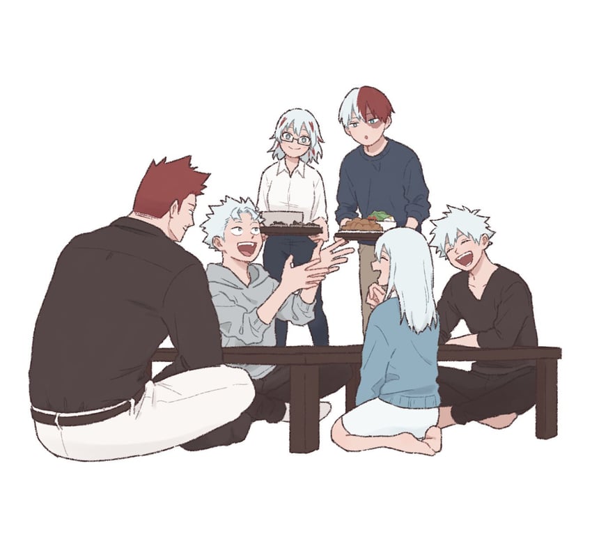 todoroki shoto, endeavor, todoroki touya, todoroki fuyumi, todoroki rei, and 1 more (boku no hero academia) drawn by kosu_(403blu)