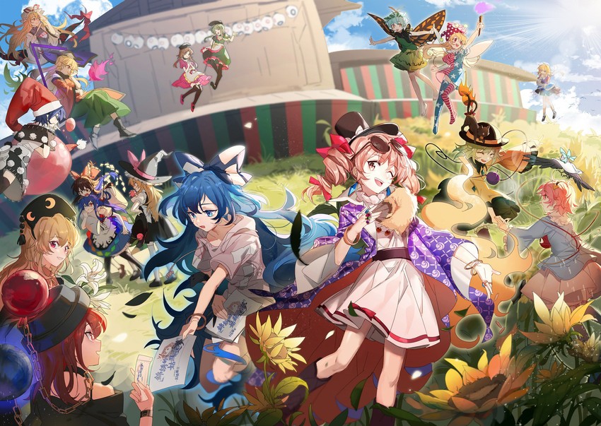 hakurei reimu, kirisame marisa, komeiji koishi, yakumo yukari, komeiji satori, and 14 more (touhou) drawn by aibivy