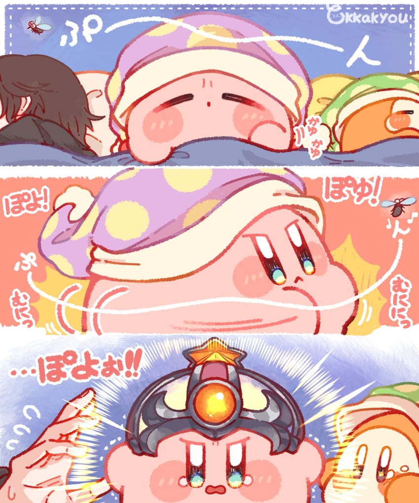 kirby, waddle dee, sakurai masahiro, and sleep kirby (real life and 1 more) drawn by tokkakyou