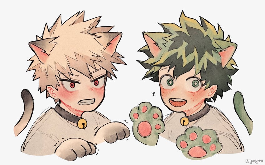 midoriya izuku and bakugou katsuki (boku no hero academia) drawn by gaagyeo