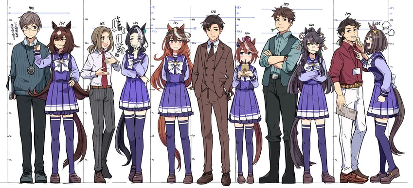 trainer, tokai teio, symboli rudolf, sirius symboli, narita brian, and 2 more (umamusume) drawn by ido_(teketeke)