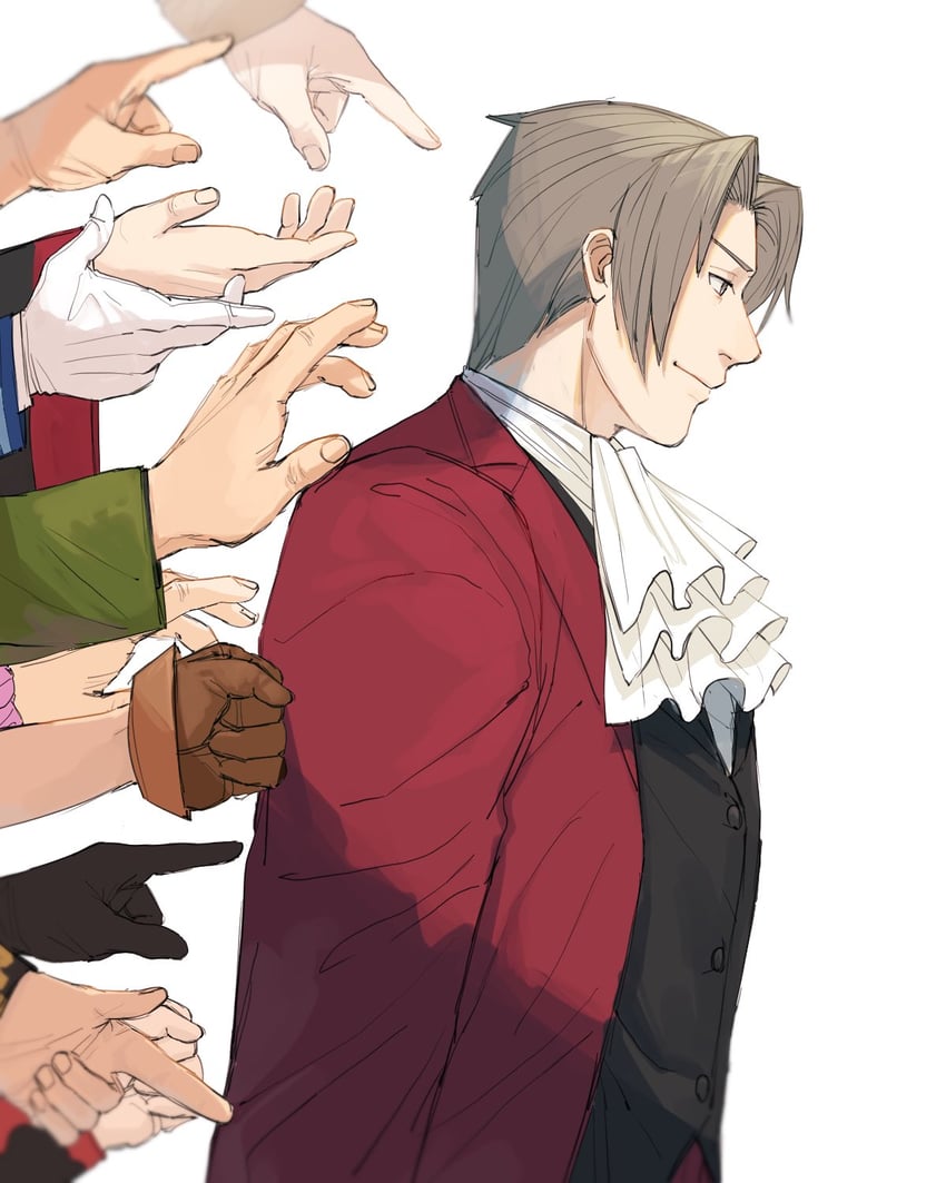 miles edgeworth, dick gumshoe, kay faraday, eustace winner, simeon saint, and 5 more (ace attorney and 2 more) drawn by hachi_goma47