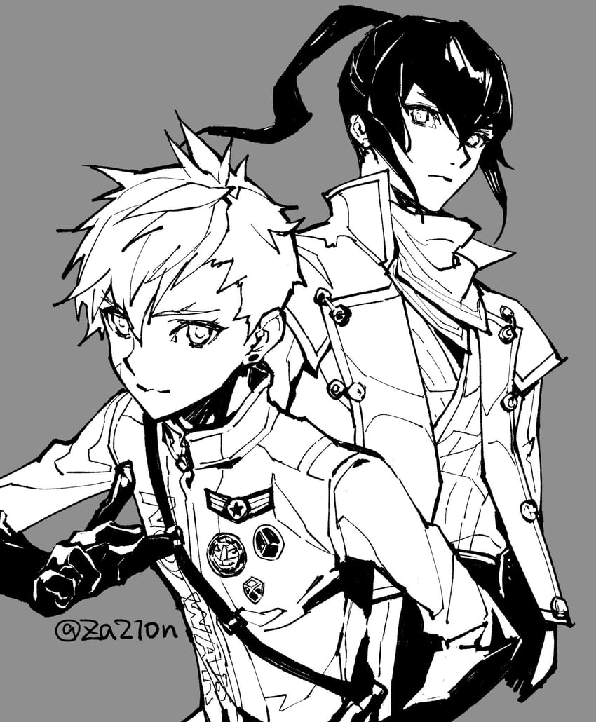 flynn and nanashi (shin megami tensei and 2 more) drawn by za210n