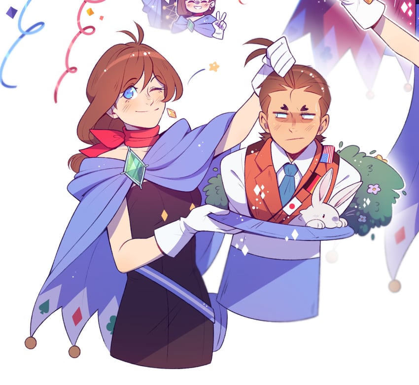 apollo justice and trucy wright (ace attorney) drawn by purplesound
