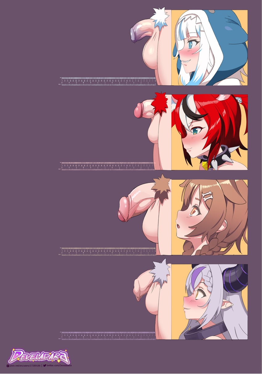 gawr gura, inugami korone, hakos baelz, and la+ darknesss (hololive and 1 more) drawn by develadara
