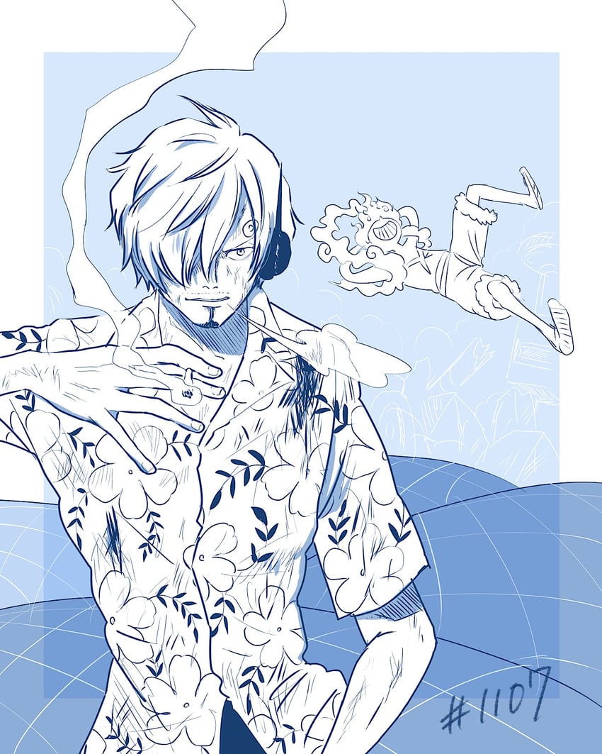 monkey d. luffy and sanji (one piece) drawn by s_hirokujira
