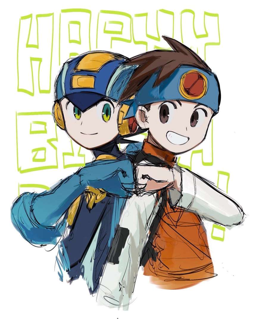 megaman.exe and lan hikari (mega man and 1 more) drawn by m0gaku