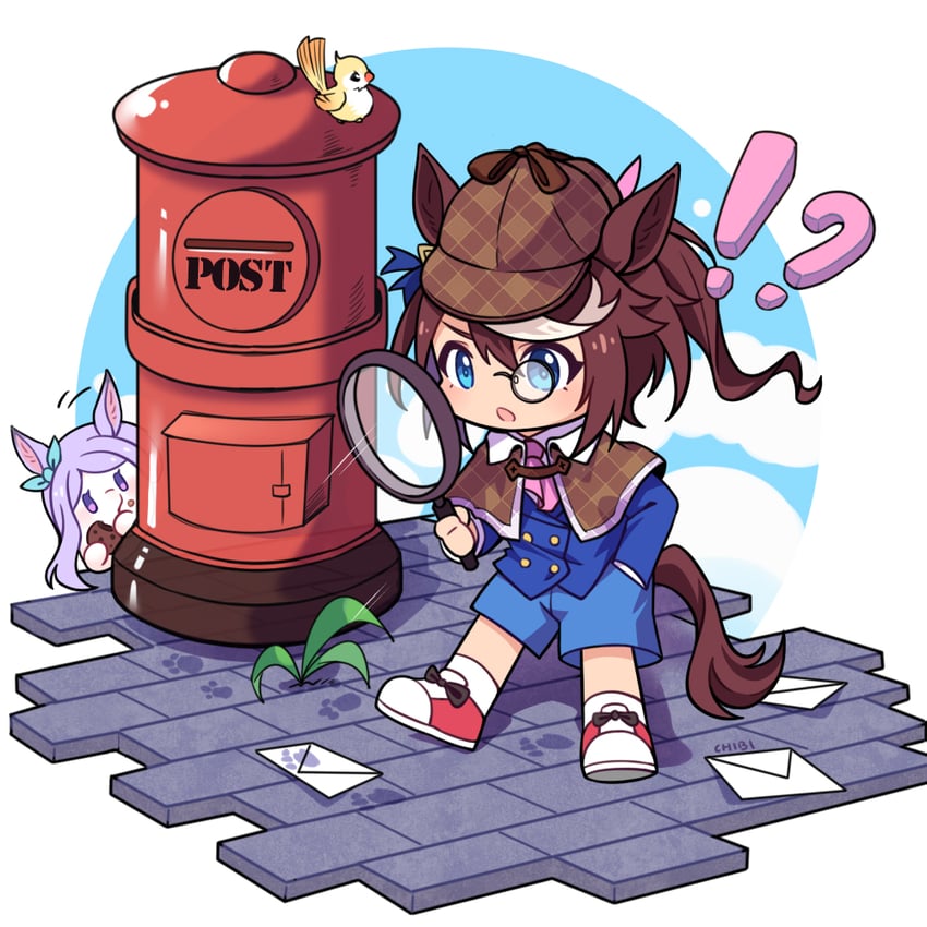 mejiro mcqueen, tokai teio, and edogawa conan (umamusume and 1 more) drawn by tomato_mameta