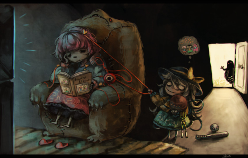 komeiji koishi, komeiji satori, and hata no kokoro (touhou) drawn by koto_inari