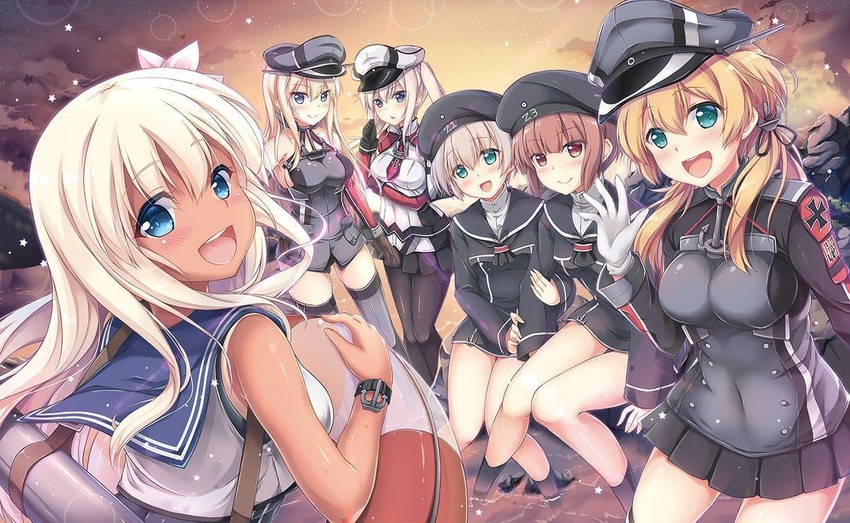 prinz eugen, bismarck, ro-500, graf zeppelin, z1 leberecht maass, and 1 more (kantai collection) drawn by shirakawako