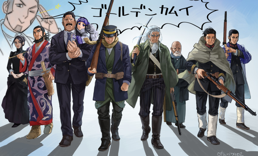 sugimoto saichi, ogata hyakunosuke, tanigaki genjirou, asirpa, shiraishi yoshitake, and 5 more (golden kamuy) drawn by indesign