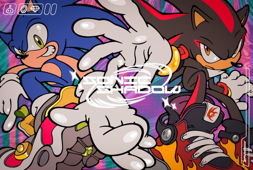 sonic the hedgehog and shadow the hedgehog (sonic and 1 more) drawn by pajaronaa