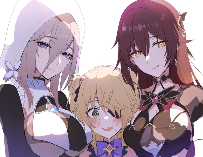 fischl, aponia, and eden (genshin impact and 3 more) drawn by yumegiwa_(skgl_thx)