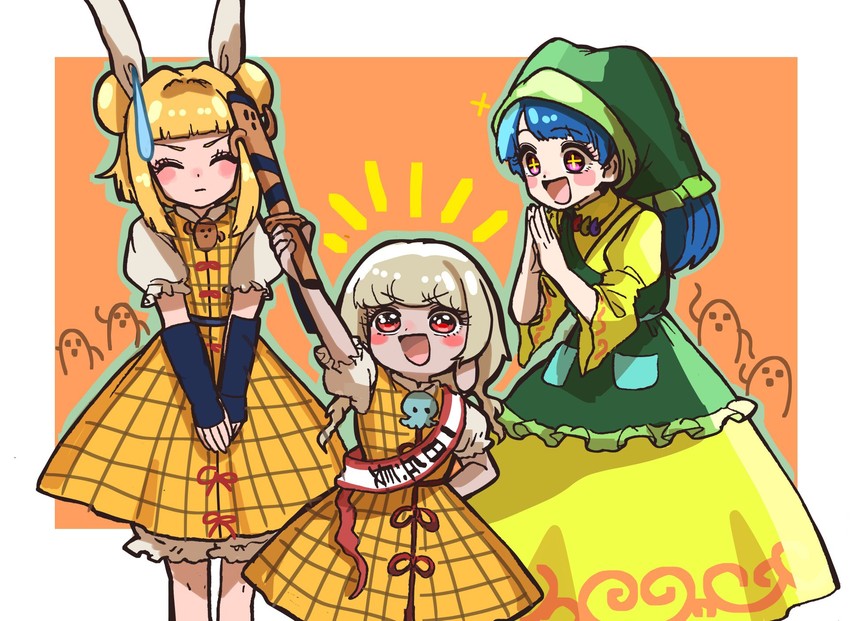 haniyasushin keiki, joutouguu mayumi, and ebisu eika (touhou) drawn by howhow_notei