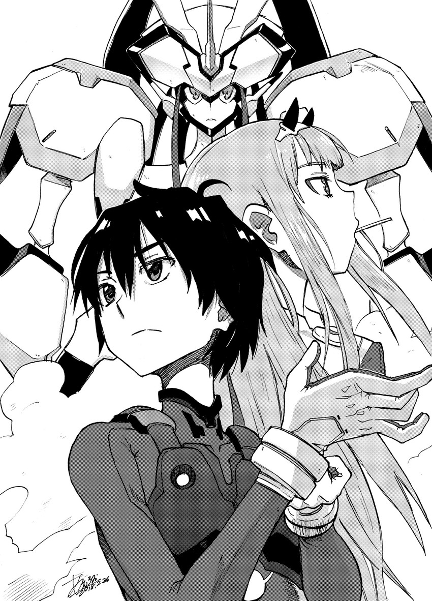 zero two, hiro, and strelizia (darling in the franxx) drawn by ressanpanda