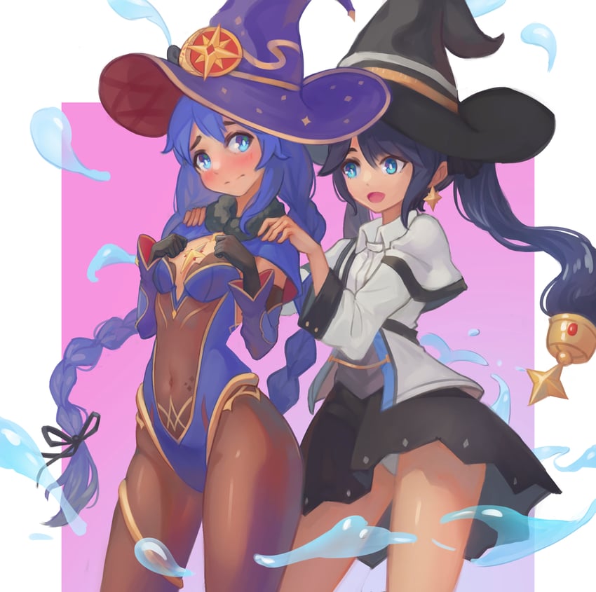 mona, roxy migurdia, and kohara konomi (genshin impact and 1 more) drawn by drelouder