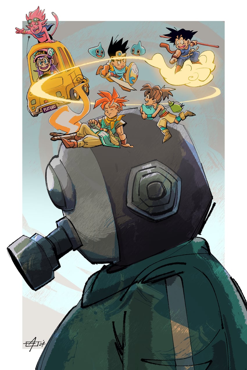 son goku, slime, roto, hero, crono, and 4 more (dragon ball and 6 more) drawn by radiobarf