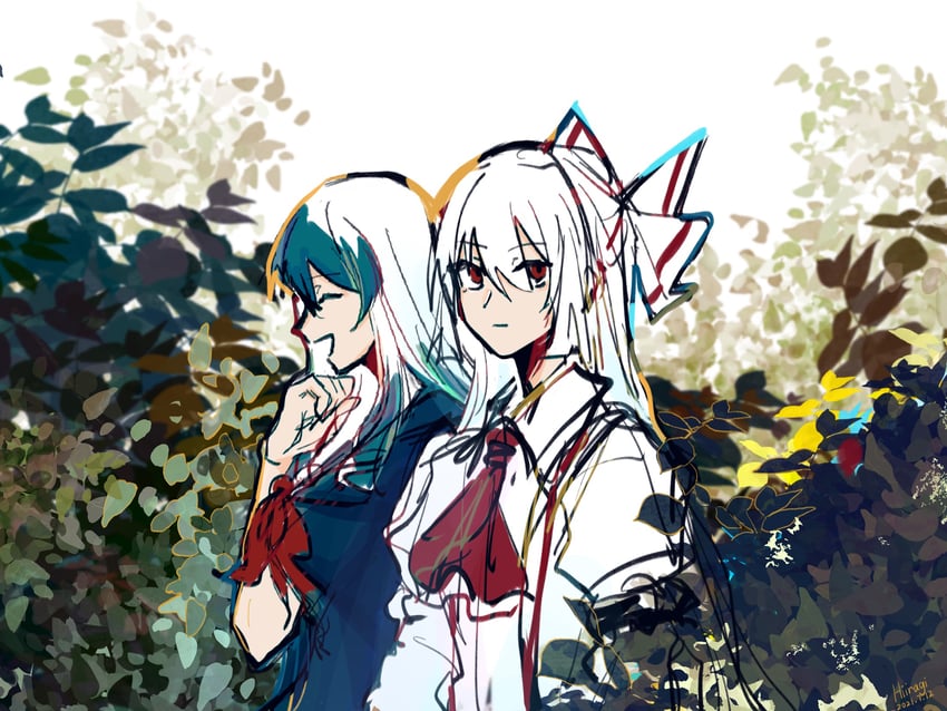 fujiwara no mokou and kamishirasawa keine (touhou) drawn by hiiragi_(unftoas)