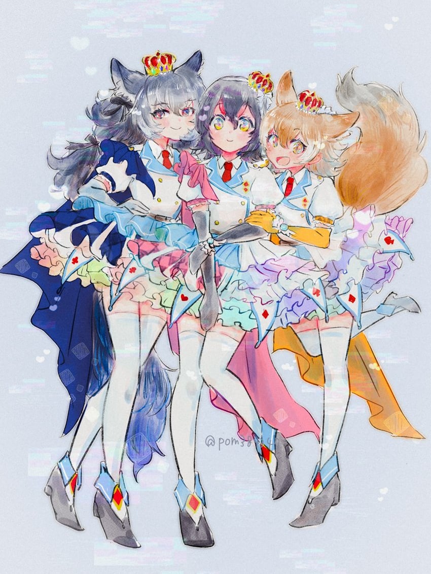 humboldt penguin, coyote, and dire wolf (kemono friends and 1 more) drawn by pom384347