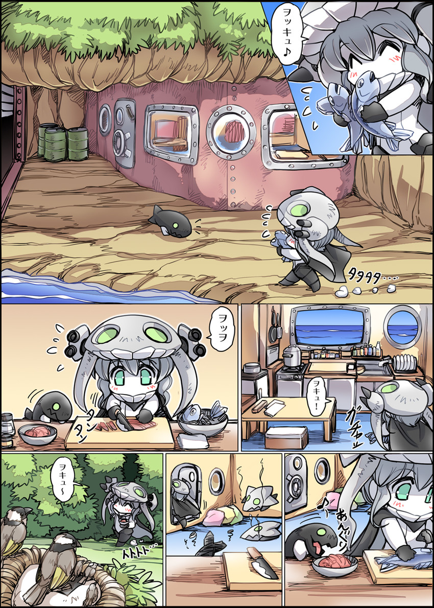 wo-class aircraft carrier, i-class destroyer, and enemy aircraft (kantai collection) drawn by hisahiko