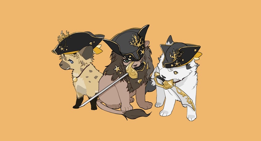 leona kingscholar, ruggie bucchi, and jack howl (twisted wonderland) drawn by raccoonlot