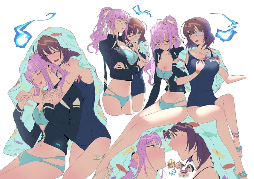 aoi erika, minase ichigo, hiiragi kozue, higuchi seika, minase sumomo, and 1 more (heaven burns red) drawn by kjhg1108
