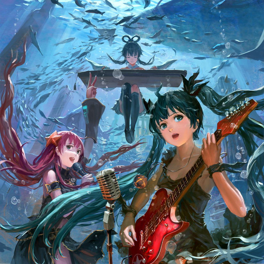 hatsune miku, megurine luka, and luo tianyi (vocaloid and 1 more) drawn by jeanex