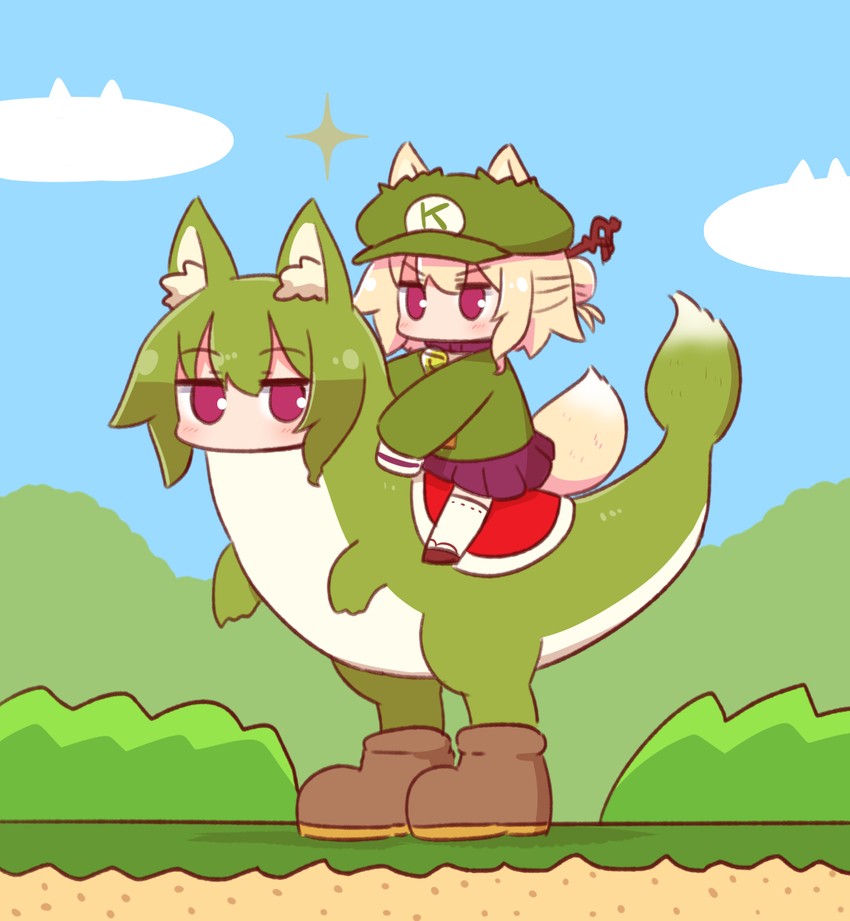 mario, kemomimi-chan, and yoshi (original and 2 more) drawn by naga_u