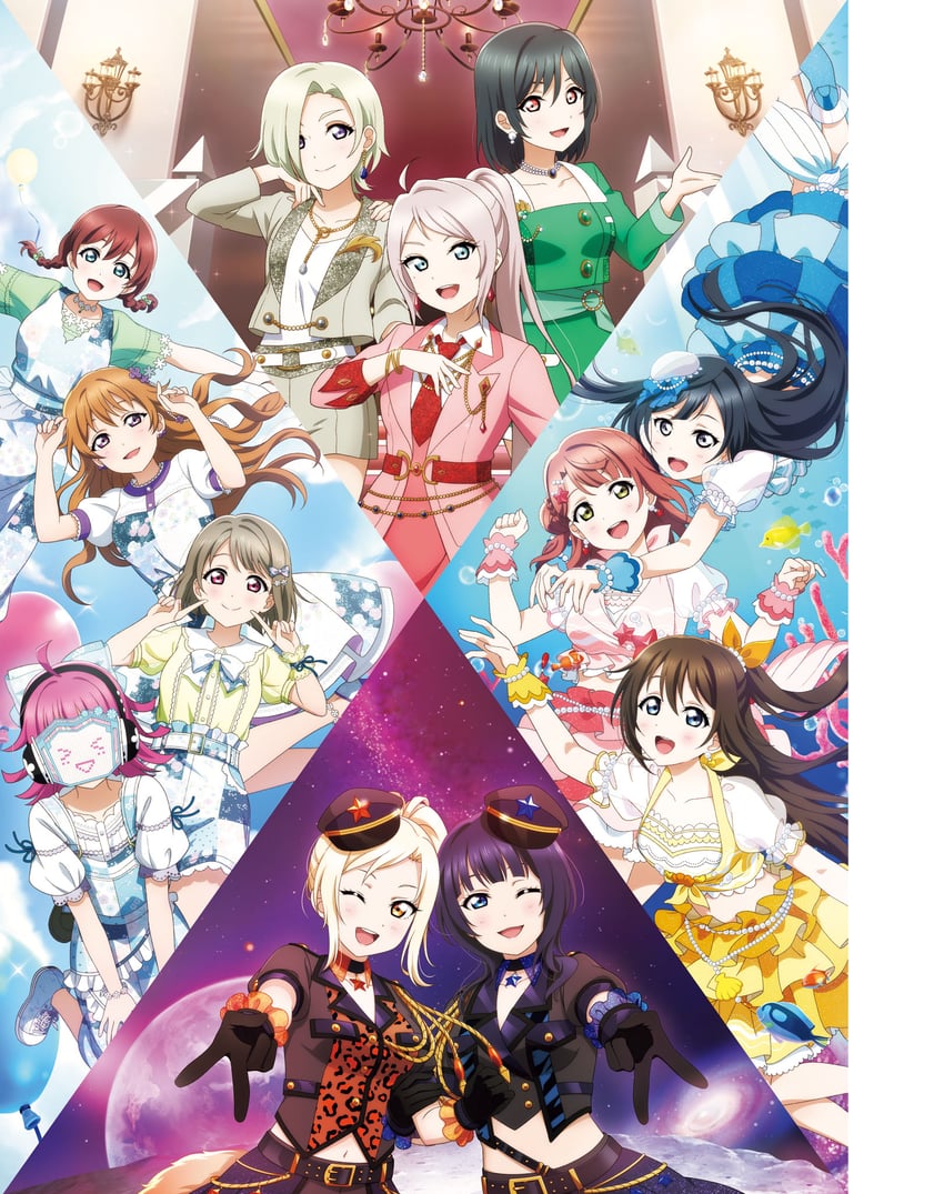 yuki setsuna, uehara ayumu, osaka shizuku, tennoji rina, nakasu kasumi, and 7 more (love live! and 1 more)