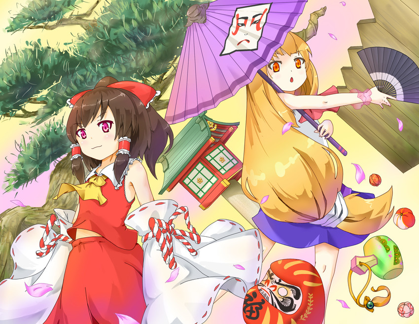 hakurei reimu and ibuki suika (touhou) drawn by agu_(shingo)