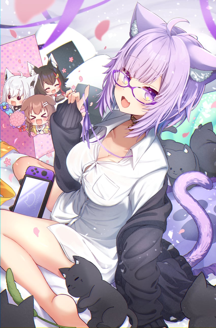 shirakami fubuki, nekomata okayu, ookami mio, and inugami korone (hololive) drawn by pina710