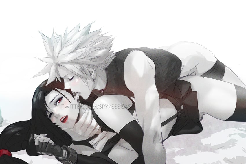 tifa lockhart and cloud strife (final fantasy and 2 more) drawn by spykeee