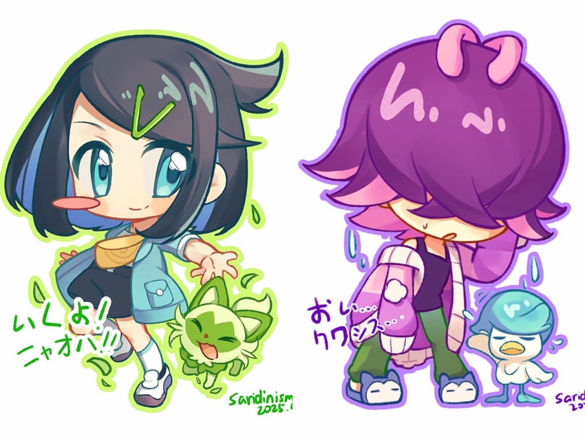 sprigatito, liko, quaxly, and dot (pokemon and 1 more) drawn by saridinism