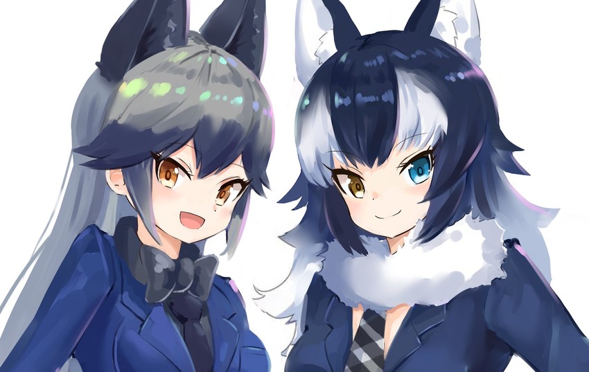 silver fox and grey wolf (kemono friends) drawn by mappuri