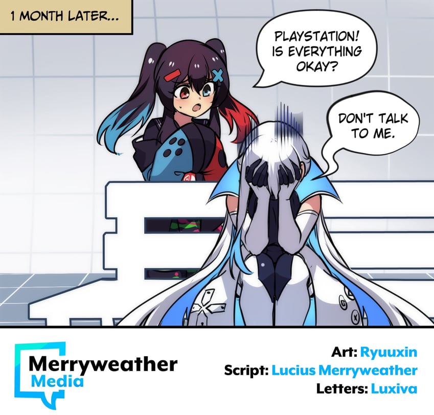 ps5 chan and nintendo switch (original and 1 more) drawn by merryweather and ryuuxin